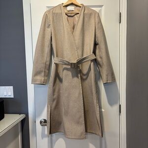 OAK + FORT Women’s Double Faced Belted Coat, Khaki, Size Medium